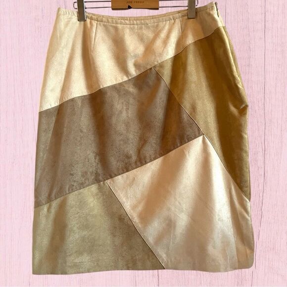Vintage Liz Claiborne faux suede patchwork skirt - Picture 1 of 10